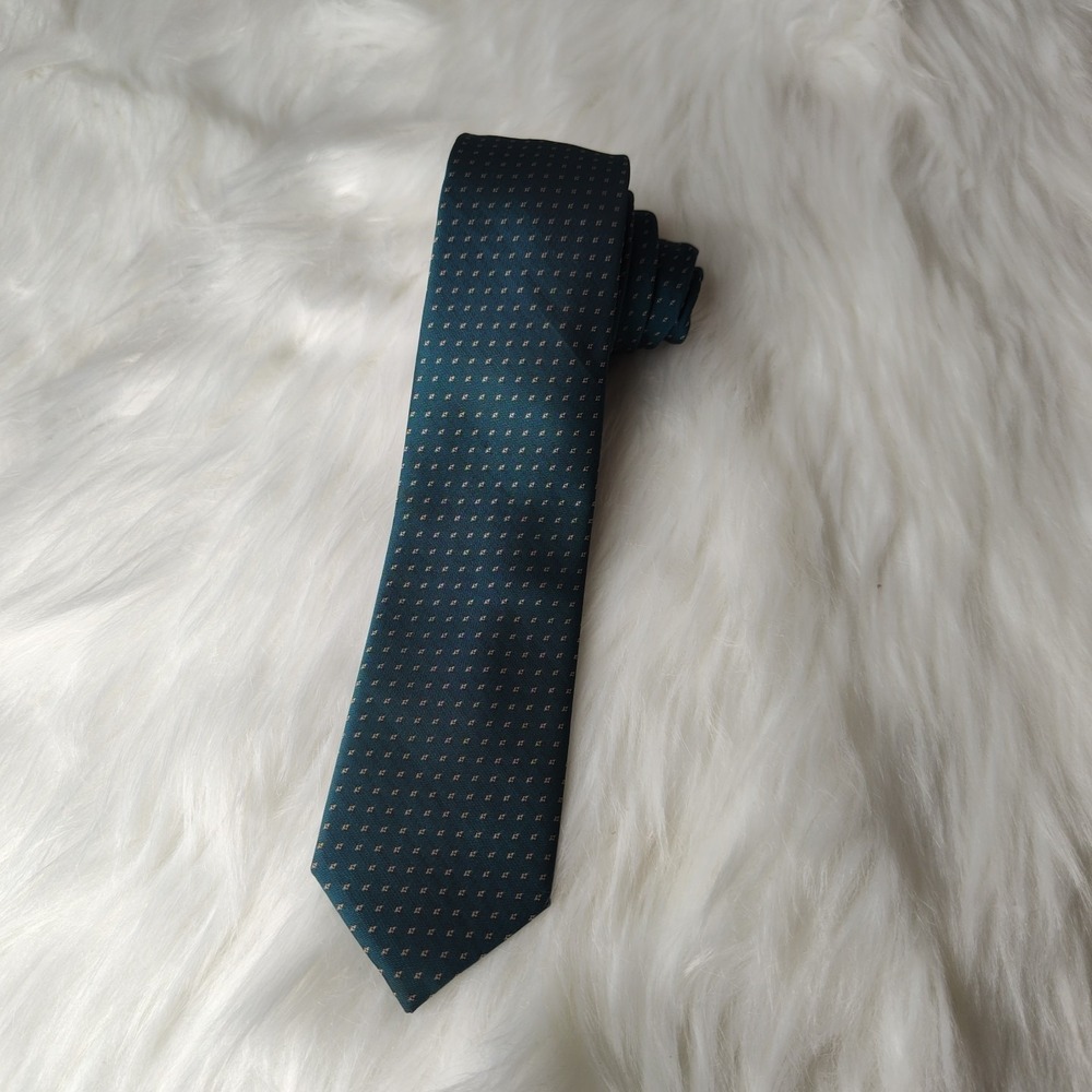 Banana Republic Necktie Mens Slim Teal Green Geometric Micro Pattern Silk Tie